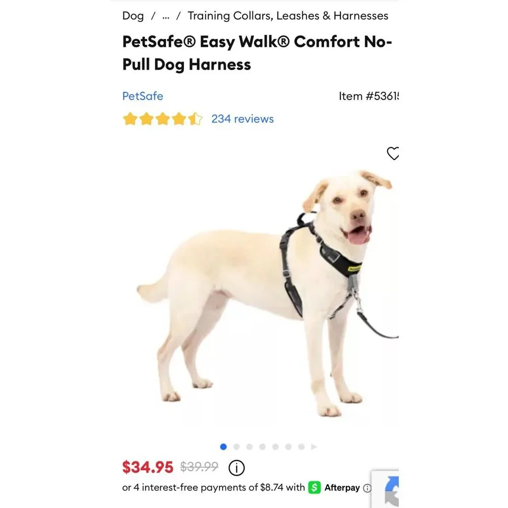 PetSafe Easy Walk Comfort Reflective No Pull Dog Harness Black M/L 24-34